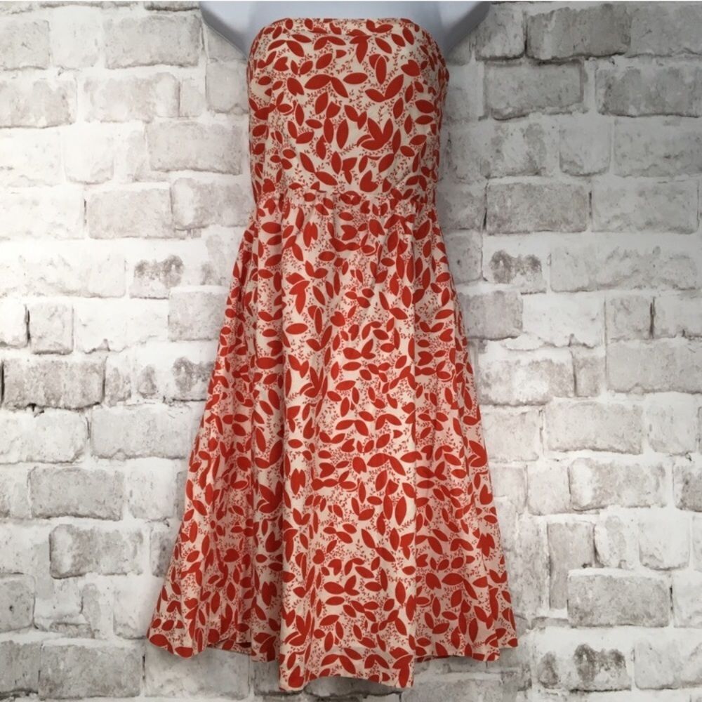 J. Crew Women's Dress Strapless Flare Midi Cotton Floral Red Size 2